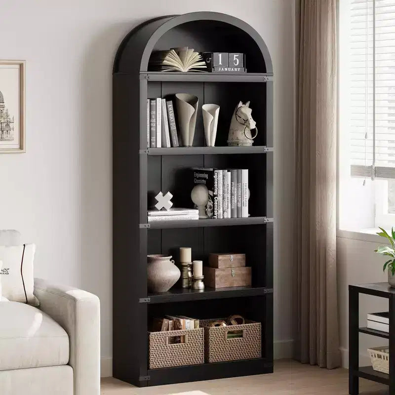 Libreria ad arco alta 182 cm con ante, mobile stile rustico per l'home office
