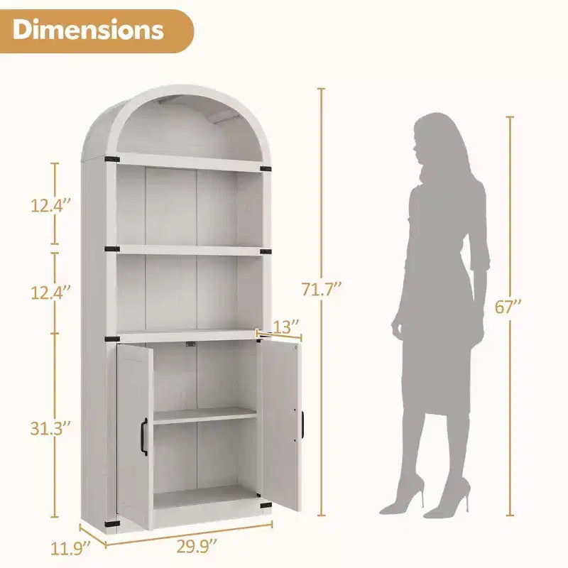 Libreria ad arco alta 182 cm con ante, mobile stile rustico per l'home office