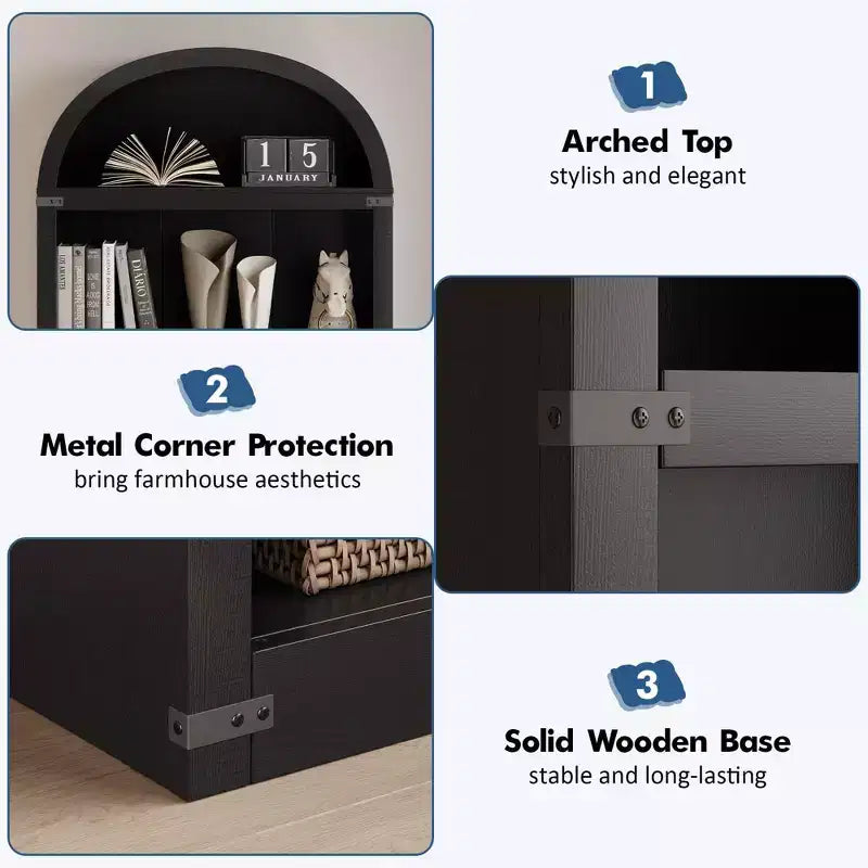 Libreria ad arco alta 182 cm con ante, mobile stile rustico per l'home office