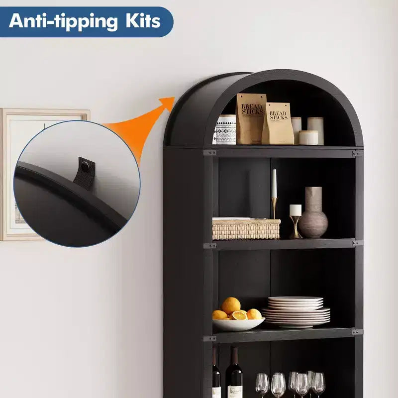 Libreria ad arco alta 182 cm con ante, mobile stile rustico per l'home office