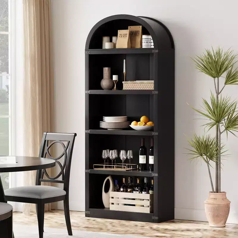 Libreria ad arco alta 182 cm con ante, mobile stile rustico per l'home office