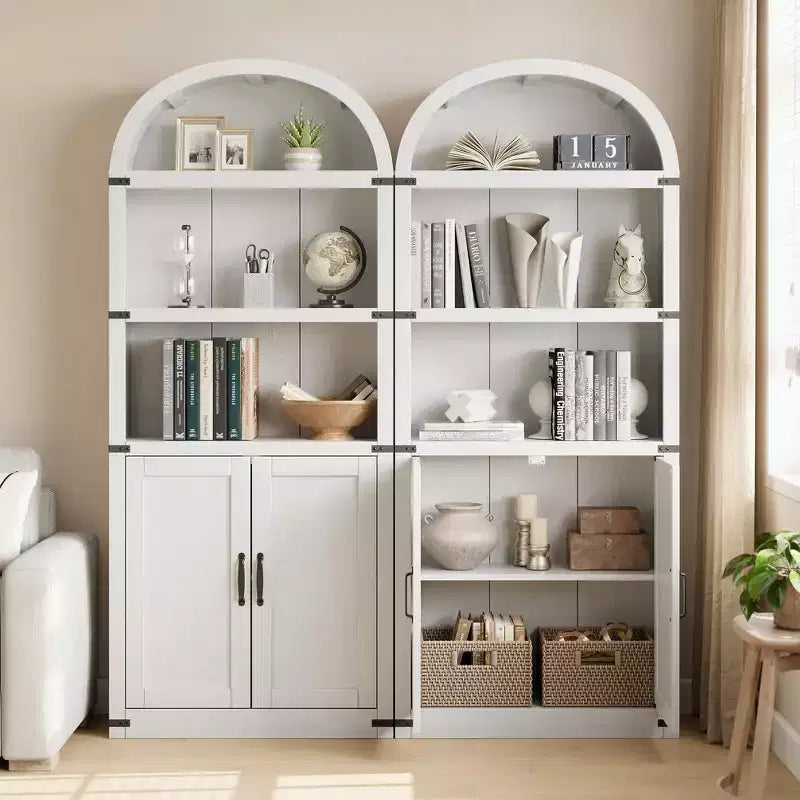 Libreria ad arco alta 182 cm con ante, mobile stile rustico per l'home office