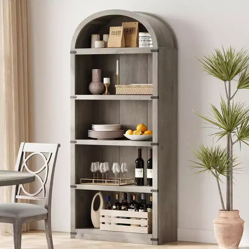 Libreria ad arco alta 182 cm con ante, mobile stile rustico per l'home office