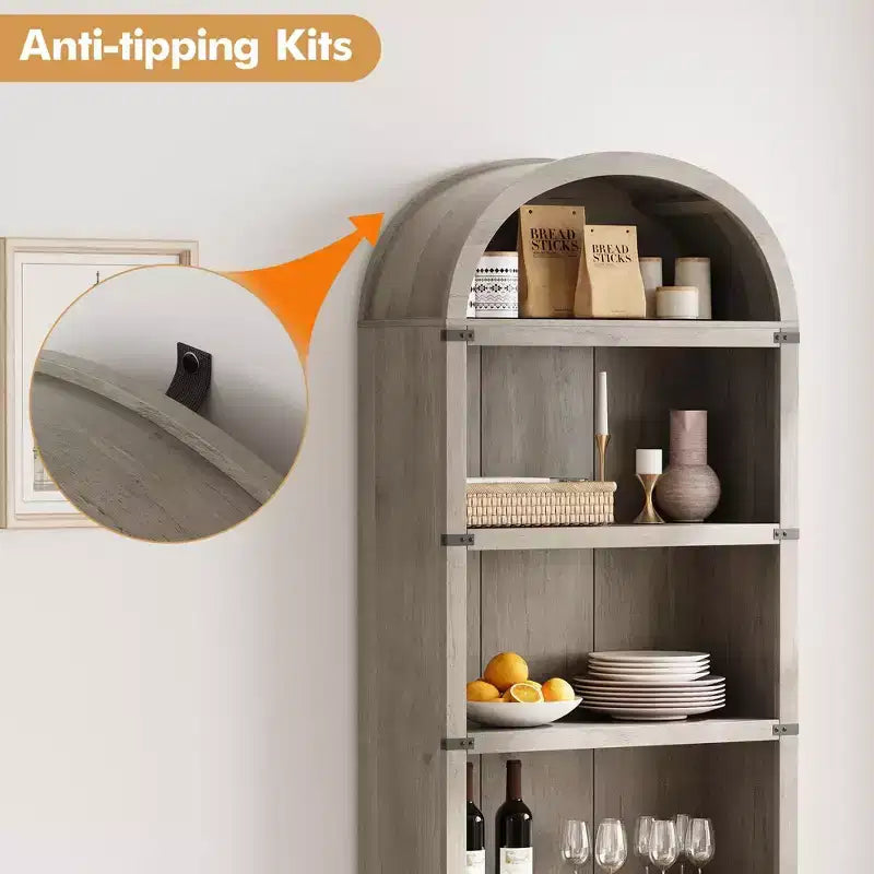 Libreria ad arco alta 182 cm con ante, mobile stile rustico per l'home office