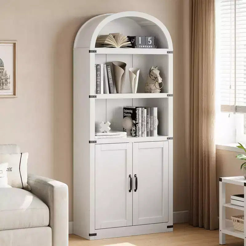 Libreria ad arco alta 182 cm con ante, mobile stile rustico per l'home office