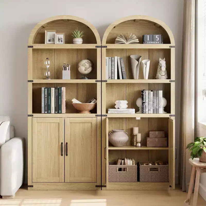 Libreria ad arco alta 182 cm con ante, mobile stile rustico per l'home office