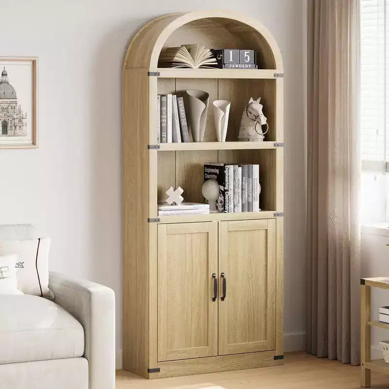 Libreria ad arco alta 182 cm con ante, mobile stile rustico per l'home office