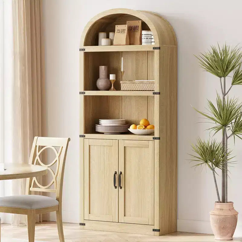 Libreria ad arco alta 182 cm con ante, mobile stile rustico per l'home office