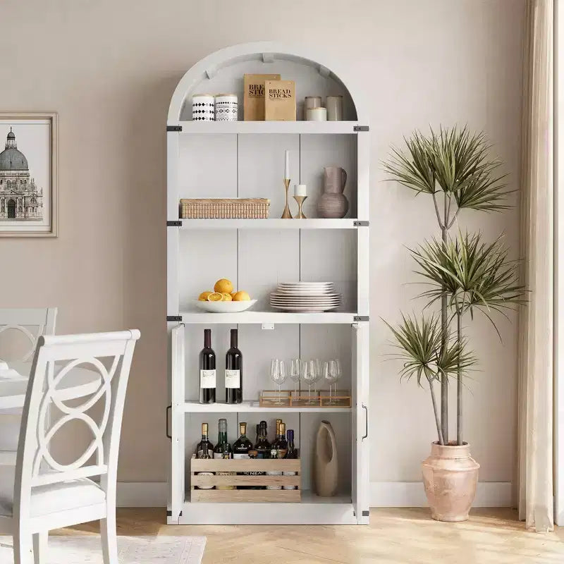 Libreria ad arco alta 182 cm con ante, mobile stile rustico per l'home office