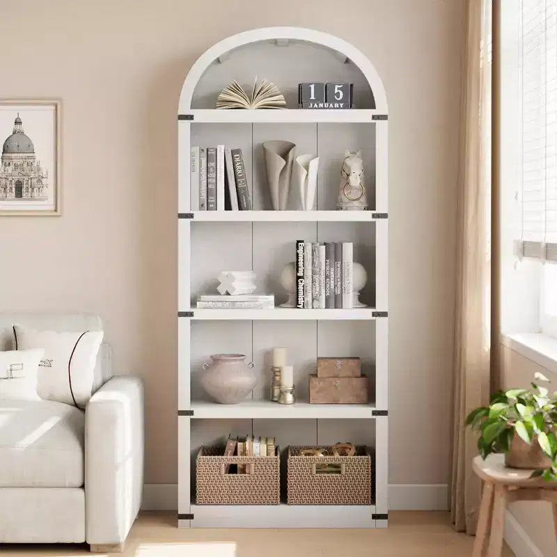 Libreria ad arco alta 182 cm con ante, mobile stile rustico per l'home office