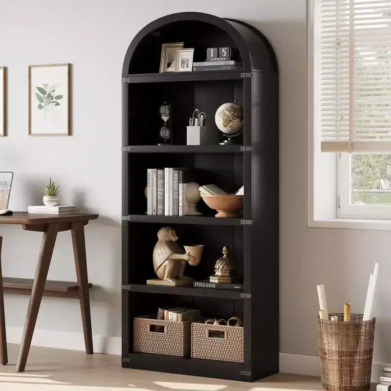 Libreria ad arco alta 182 cm con ante, mobile stile rustico per l'home office