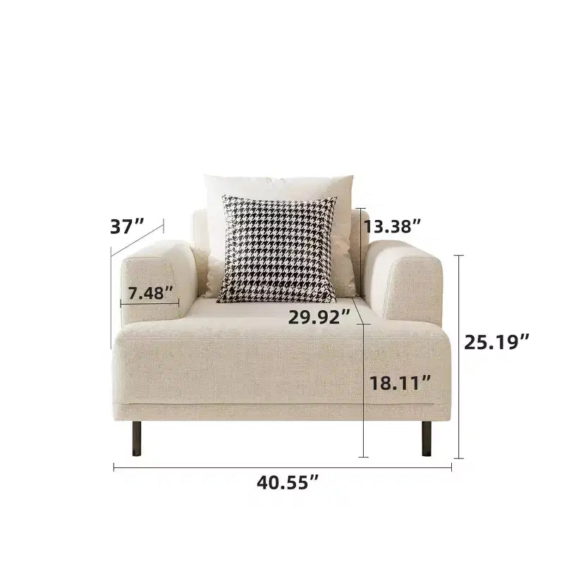 40.5 Inch Oversized Modern Armchair in Cotton Linen with Patterned Pillow