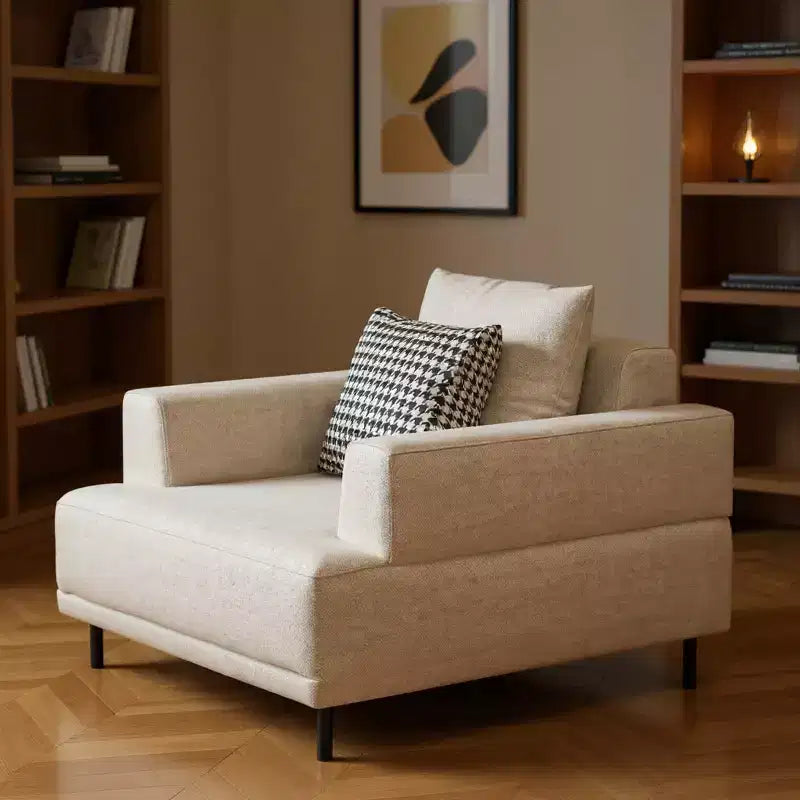 Poltrona moderna oversize da 103 cm in lino di cotone con cuscino fantasia
