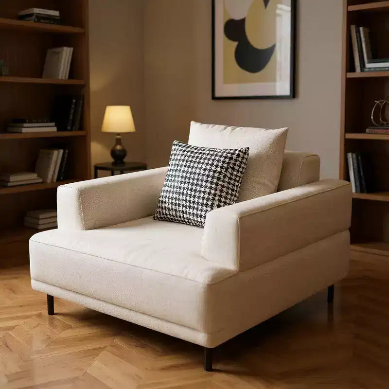 Poltrona moderna oversize da 103 cm in lino di cotone con cuscino fantasia