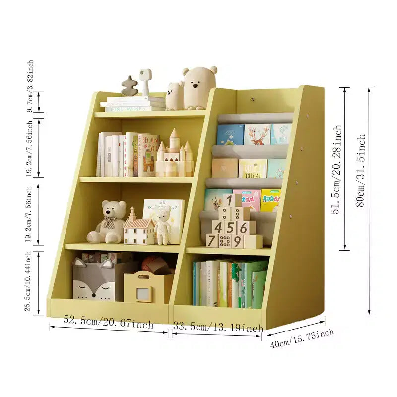 Yellow Wooden Toy Storage Organizer Cabinet Kids Bookshelf Children Bookcase Toddler Baby Sling Book Rack Shelf