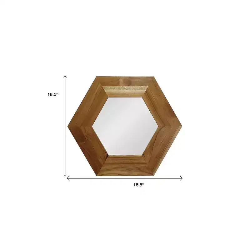 19 Inch Natural Hexagon Solid Wood Framed Accent Wall Mirror