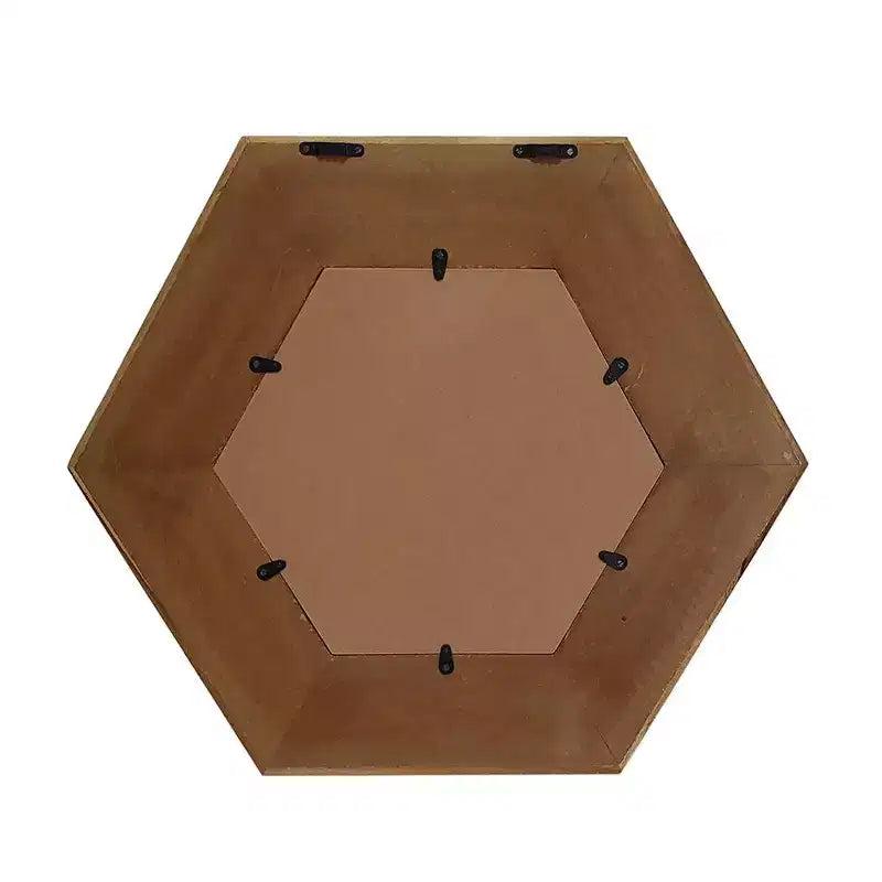 Specchio da parete decorativo esagonale da 19 pollici con cornice in legno massello naturale