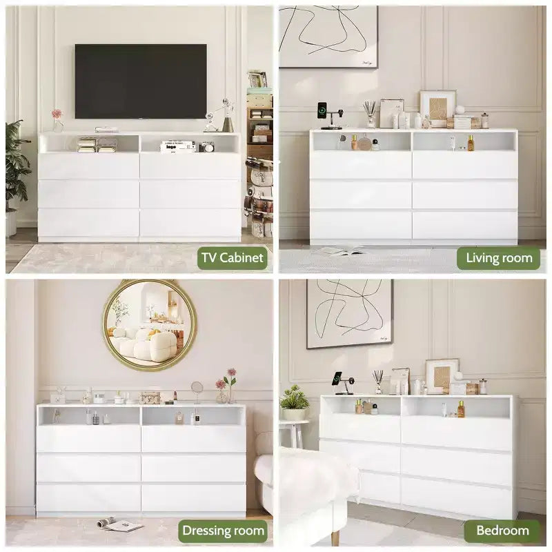 Cassettiera moderna a 6 cassetti con piano scorrevole, organizer per camera da letto e armadio