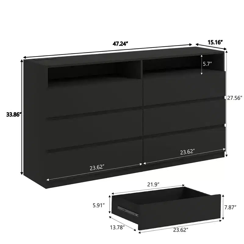 Cassettiera moderna a 6 cassetti con piano scorrevole, organizer per camera da letto e armadio