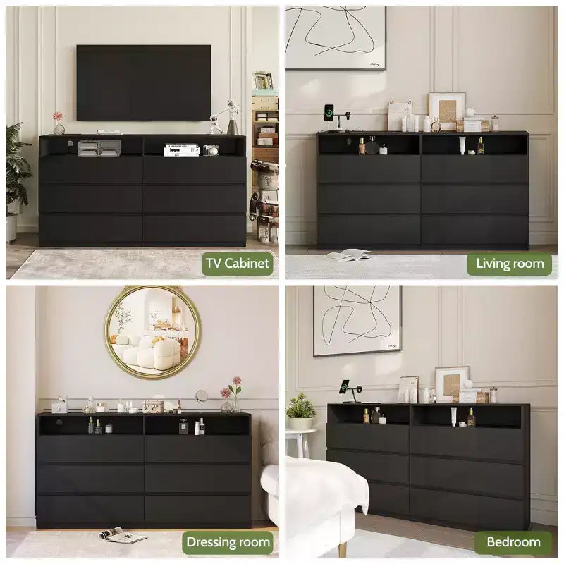 Cassettiera moderna a 6 cassetti con piano scorrevole, organizer per camera da letto e armadio