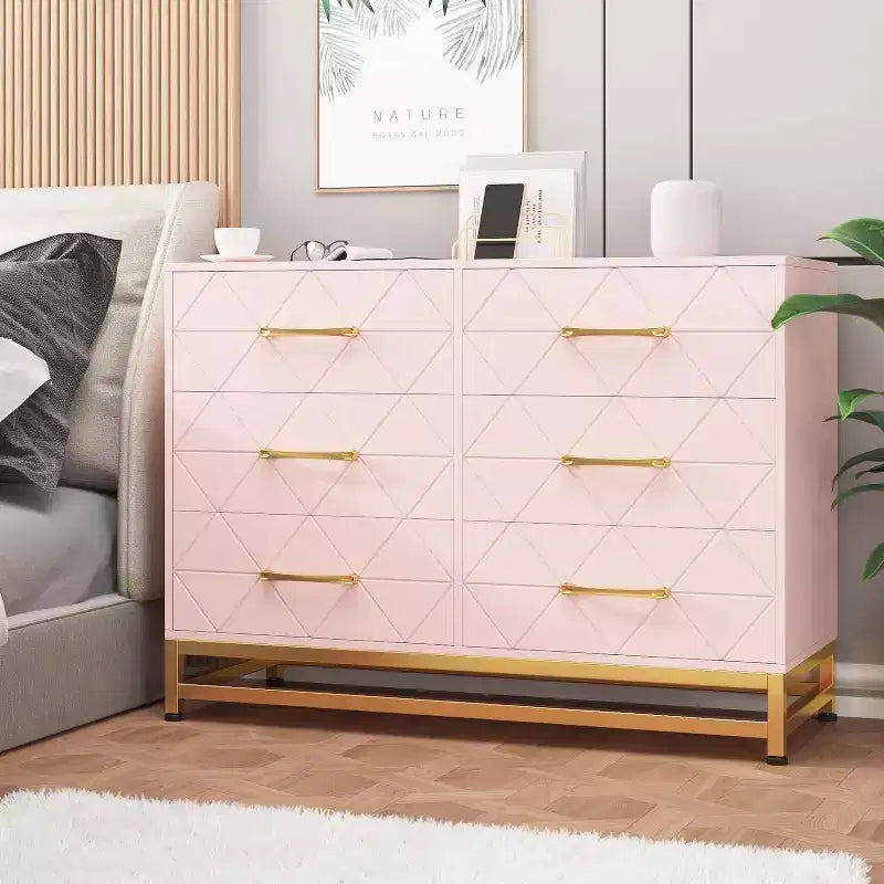 Cassettiera a 6 cassetti per camera da letto, cassettiera doppia in legno con maniglie dorate, cassettiera moderna con cassetti profondi per soggiorno, corridoio