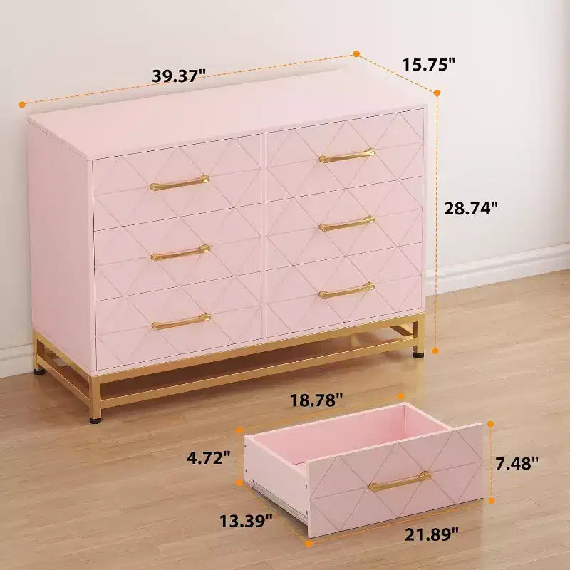 Cassettiera a 6 cassetti per camera da letto, cassettiera doppia in legno con maniglie dorate, cassettiera moderna con cassetti profondi per soggiorno, corridoio