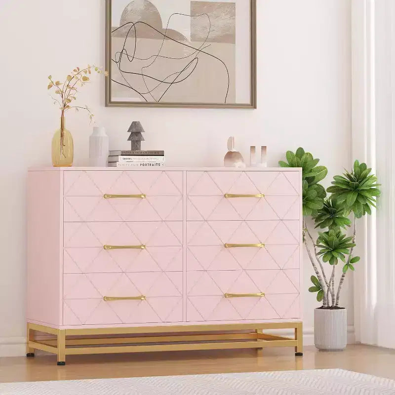Cassettiera a 6 cassetti per camera da letto, cassettiera doppia in legno con maniglie dorate, cassettiera moderna con cassetti profondi per soggiorno, corridoio