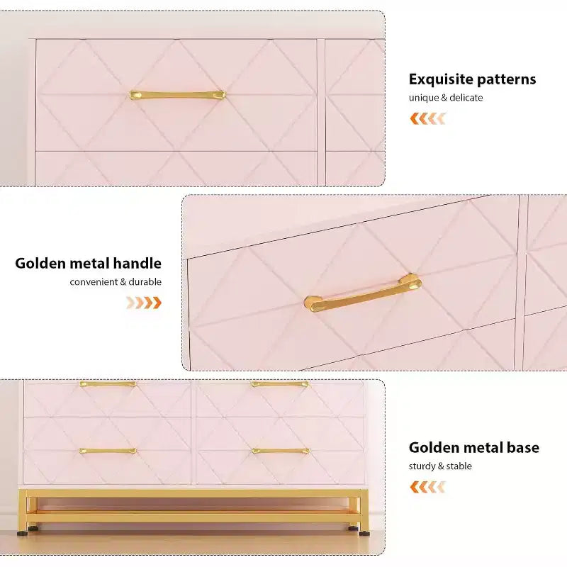 Cassettiera a 6 cassetti per camera da letto, cassettiera doppia in legno con maniglie dorate, cassettiera moderna con cassetti profondi per soggiorno, corridoio