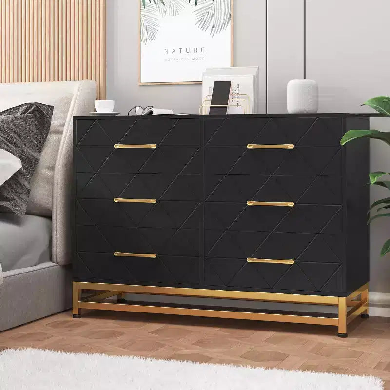 Cassettiera a 6 cassetti per camera da letto, cassettiera doppia in legno con maniglie dorate, cassettiera moderna con cassetti profondi per soggiorno, corridoio