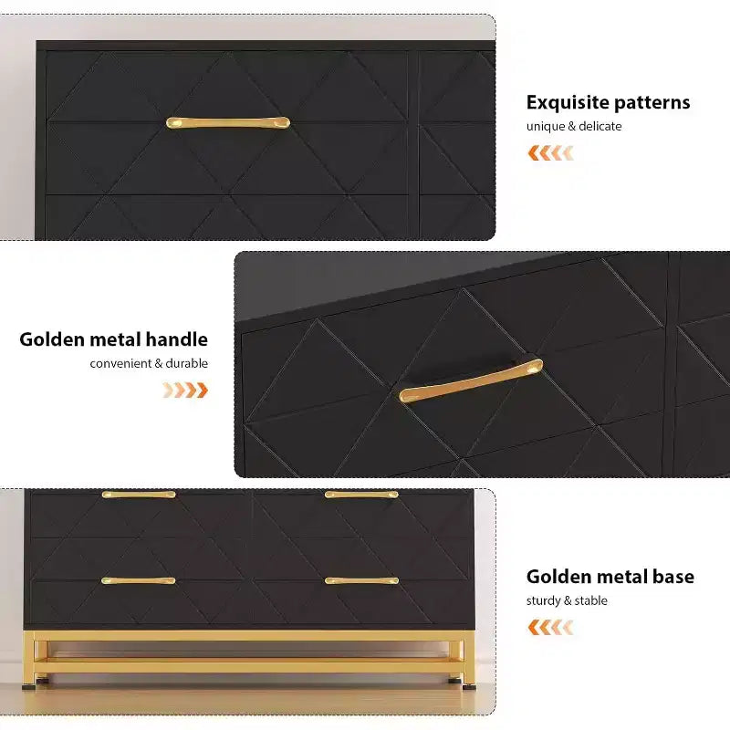 Cassettiera a 6 cassetti per camera da letto, cassettiera doppia in legno con maniglie dorate, cassettiera moderna con cassetti profondi per soggiorno, corridoio