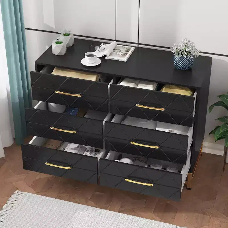 Cassettiera a 6 cassetti per camera da letto, cassettiera doppia in legno con maniglie dorate, cassettiera moderna con cassetti profondi per soggiorno, corridoio
