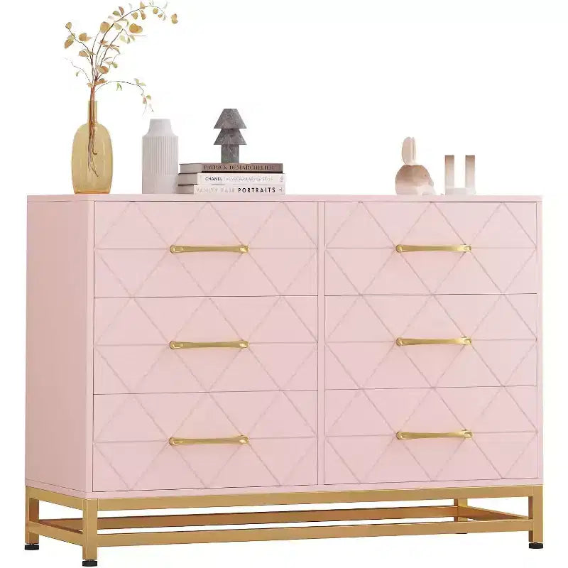 Cassettiera a 6 cassetti per camera da letto, cassettiera doppia in legno con maniglie dorate, cassettiera moderna con cassetti profondi per soggiorno, corridoio