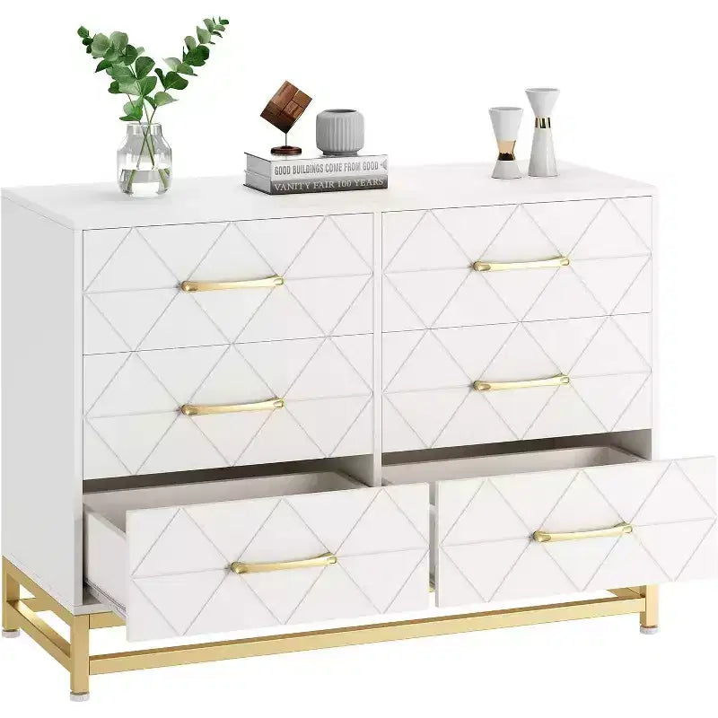 Cassettiera a 6 cassetti per camera da letto, cassettiera doppia in legno con maniglie dorate, cassettiera moderna con cassetti profondi per soggiorno, corridoio