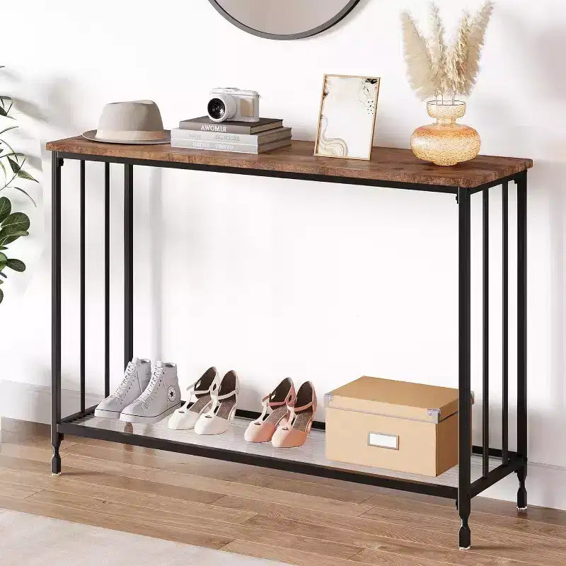 Console da Ingresso, Tavolino da Divano in Vetro Temperato con Ripiano in Vetro e Struttura in Metallo, Tavolino Stretto Moderno, Struttura in Metallo, per Soggiorno, Corridoio