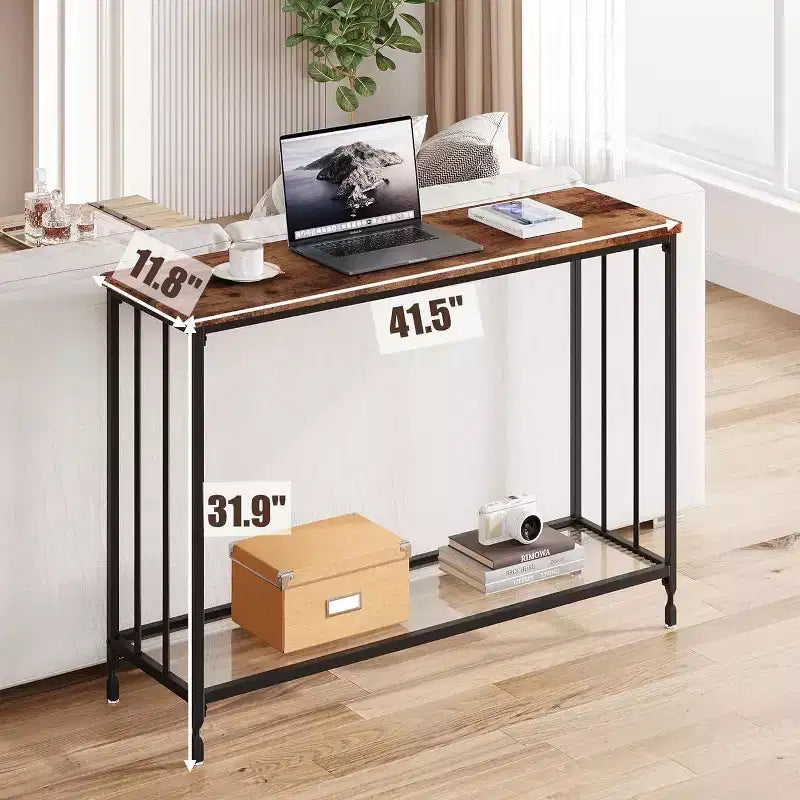 Console da Ingresso, Tavolino da Divano in Vetro Temperato con Ripiano in Vetro e Struttura in Metallo, Tavolino Stretto Moderno, Struttura in Metallo, per Soggiorno, Corridoio
