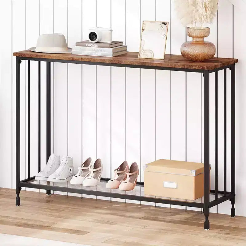 Console da Ingresso, Tavolino da Divano in Vetro Temperato con Ripiano in Vetro e Struttura in Metallo, Tavolino Stretto Moderno, Struttura in Metallo, per Soggiorno, Corridoio
