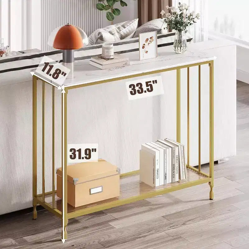 Console Table, Tempered Glass Sofa Table with Glass Shelf and Metal Frame, Narrow Couch Modern Entryway Table, Metal Frame, for Living Room, Hallway
