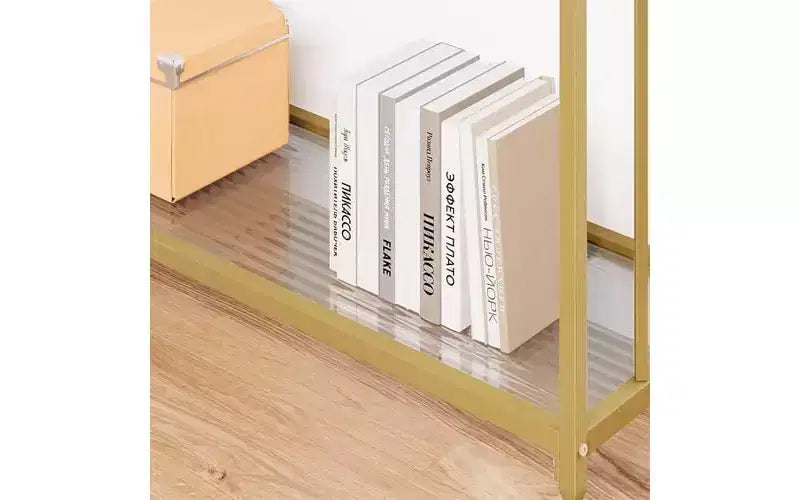 Console da Ingresso, Tavolino da Divano in Vetro Temperato con Ripiano in Vetro e Struttura in Metallo, Tavolino Stretto Moderno, Struttura in Metallo, per Soggiorno, Corridoio
