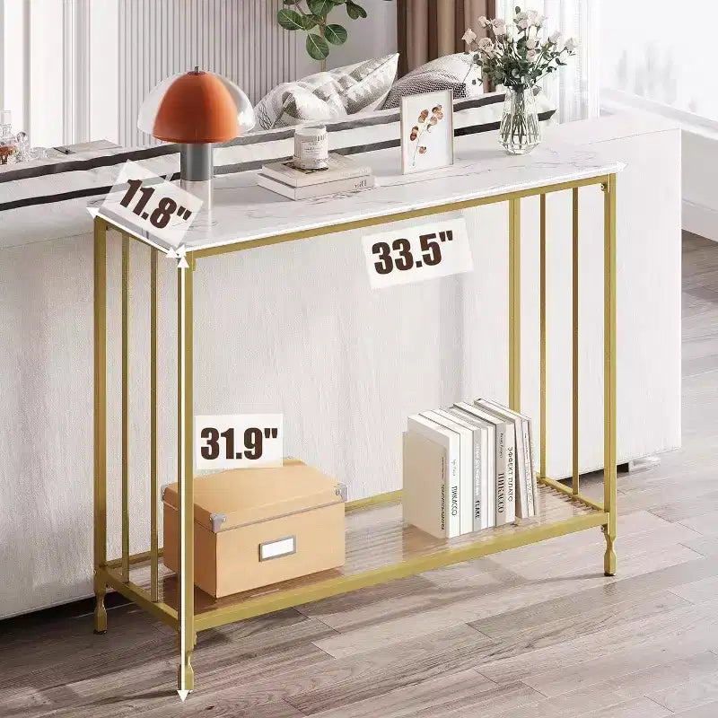 41.5 Inch Industrial Console Table with Glass Shelf & Metal Frame