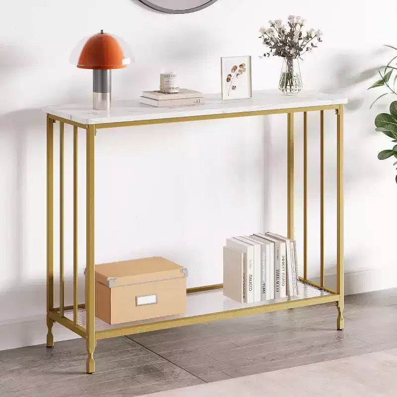 41.5 Inch Industrial Console Table with Glass Shelf & Metal Frame