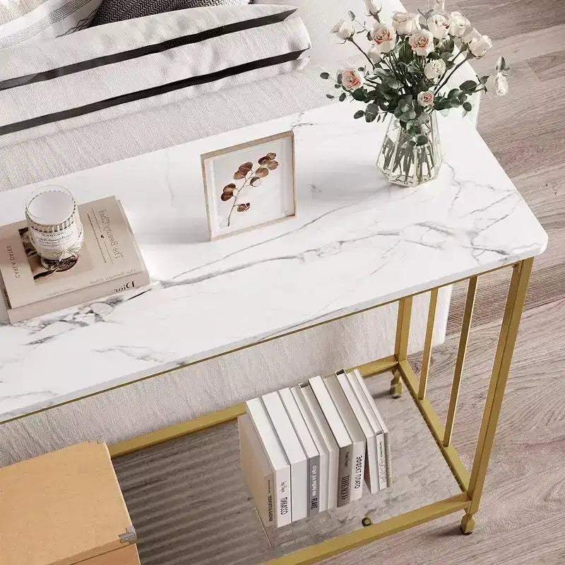 41.5 Inch Industrial Console Table with Glass Shelf & Metal Frame