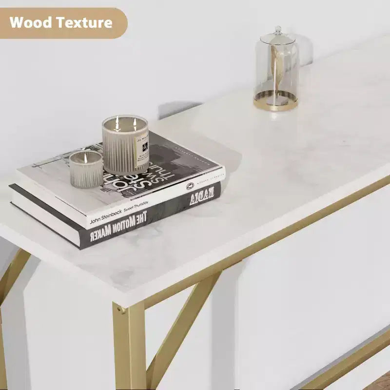 Narrow Console Table with Power Outlets, Gold Sofa Table for Entryway & Living Room