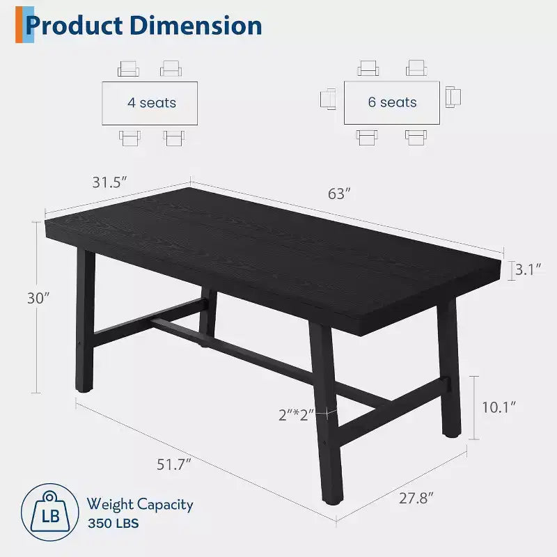 Tavolo da pranzo industriale per 4-6 persone, tavolo da cucina in legno lungo 160 cm con robusta struttura in metallo – rettangolare, per 4-6 posti a sedere, per cena