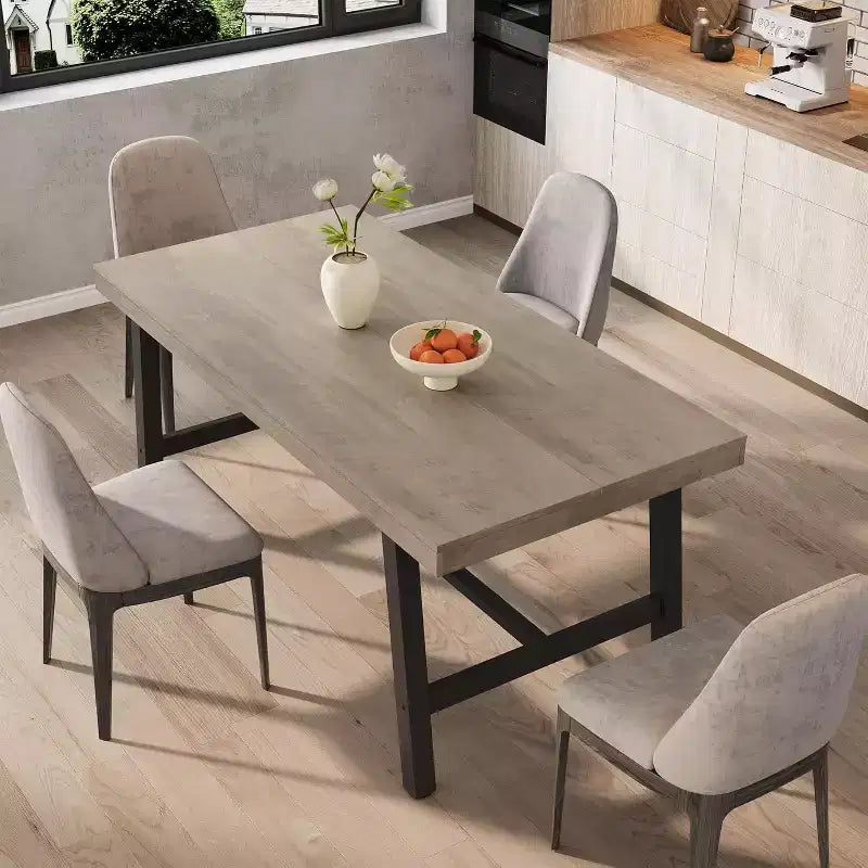 Industrial Dining Table for 4-6 People, 63in Long Wooden Kitchen Table with Sturdy Metal Frame - Seats 4-6 Rectangular Counter for Dinner