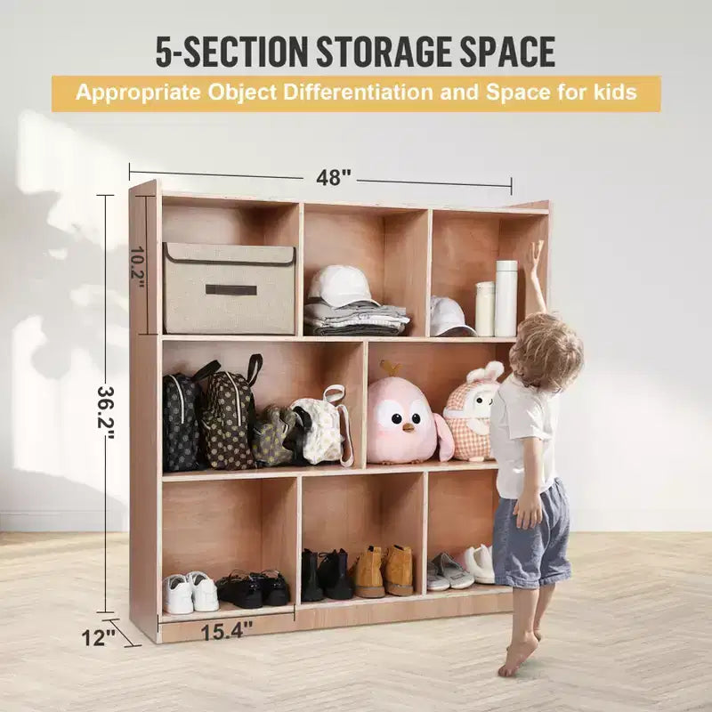 8-Compartment Mobile Storage Cubby Cabinet with 2 Storage Boxes, Toy Shelves for Classrooms, Daycare, Home, Kindergarten
