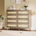 Cassettiera in rattan a 8 cassetti, mobile contenitore in legno con finitura naturale