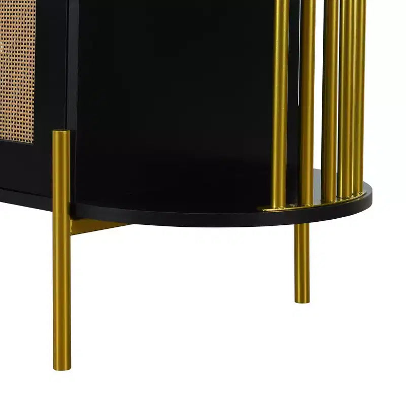 Credenza a 2 ante curve con bordo dorato e buffet portaoggetti con ante intrecciate, nera