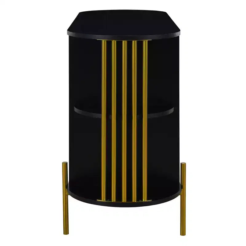 Credenza a 2 ante curve con bordo dorato e buffet portaoggetti con ante intrecciate, nera