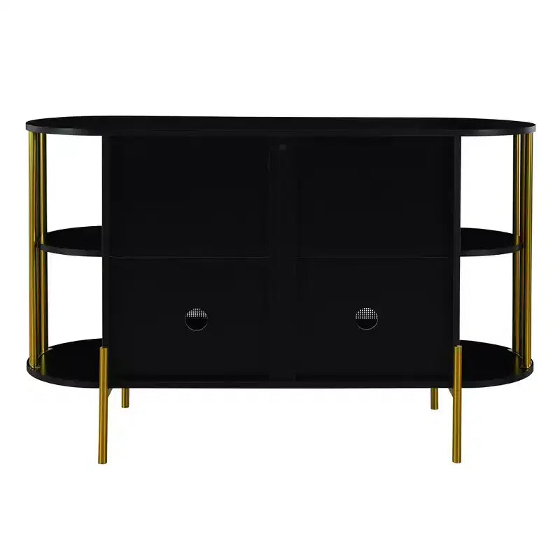 Credenza a 2 ante curve con bordo dorato e buffet portaoggetti con ante intrecciate, nera