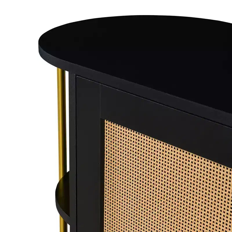 Credenza a 2 ante curve con bordo dorato e buffet portaoggetti con ante intrecciate, nera